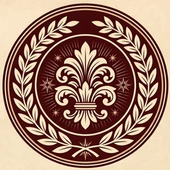 Fleur-de-lis medal emblem in a laurel wreath
