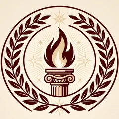 Torch-on-column medal emblem in a laurel wreath